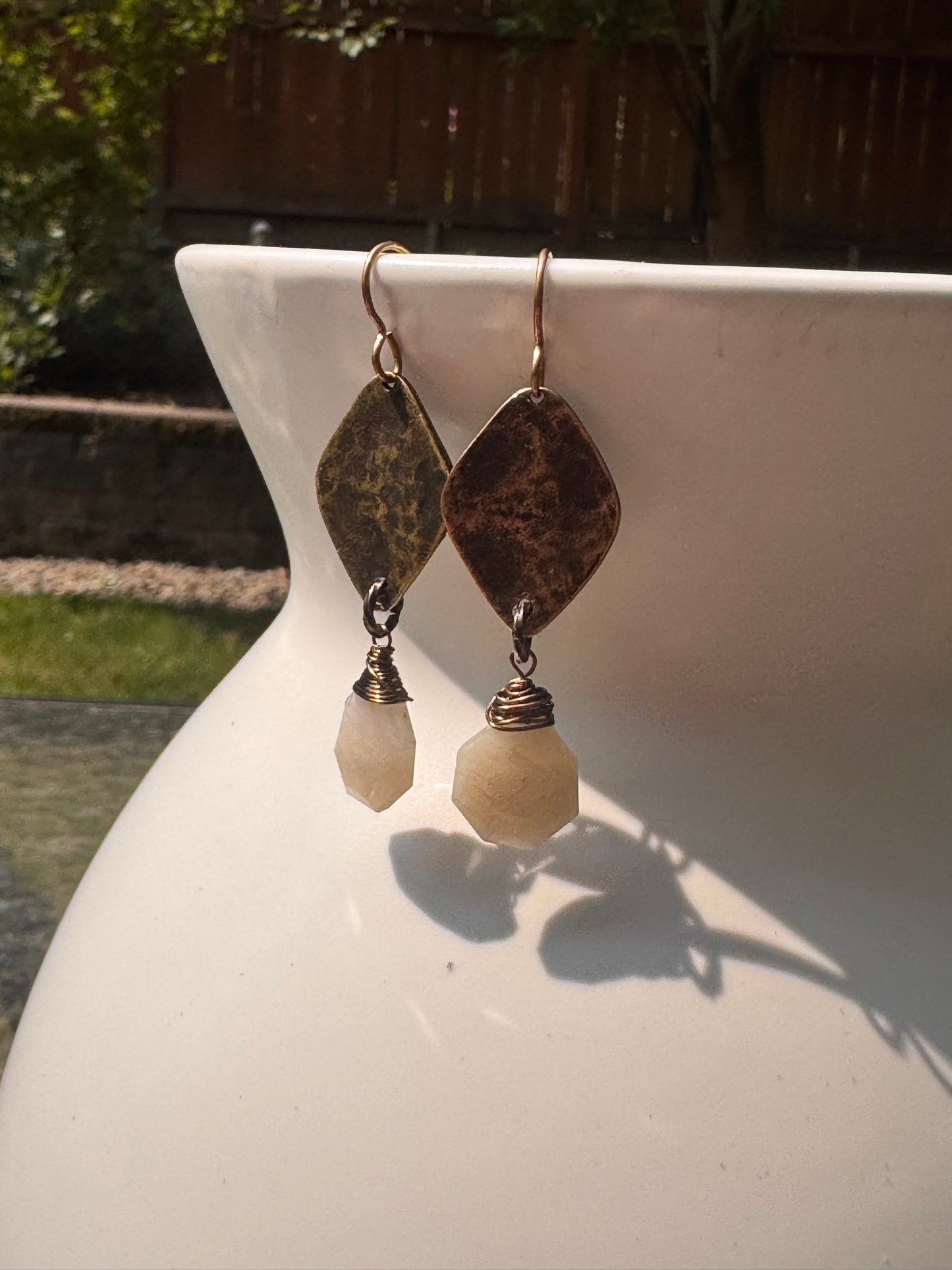 Moonstone, bronze metal, earrings