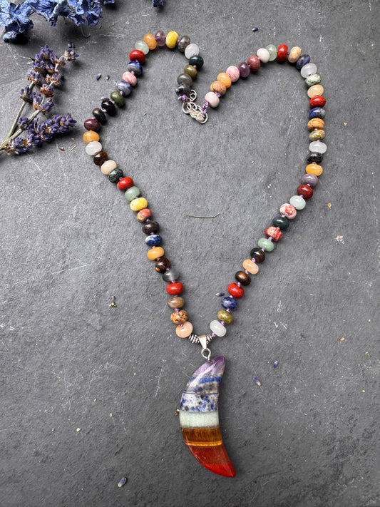 Mixed stone, knotted, moon stone pendant, necklace