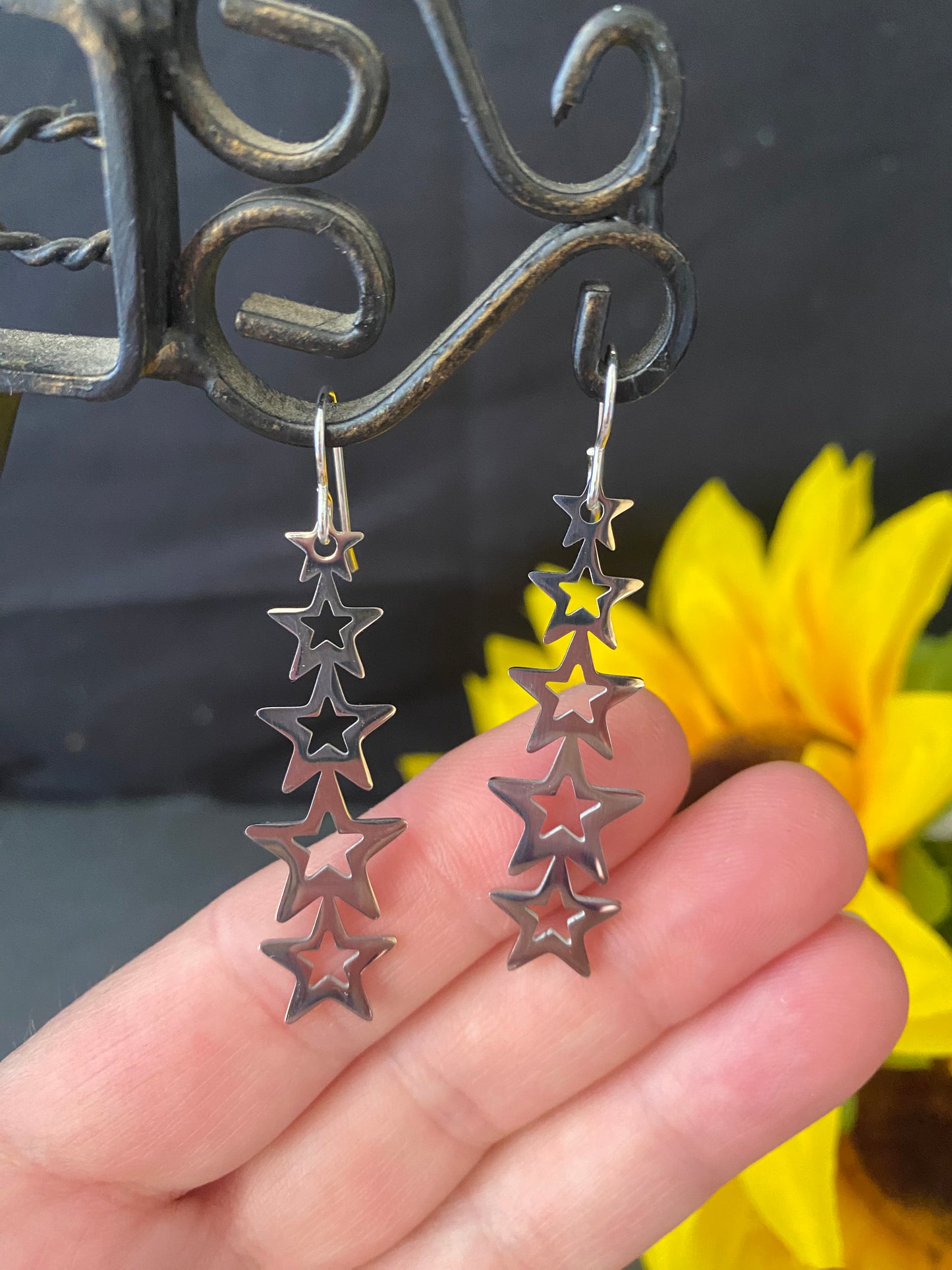 Stars, silver metal charms earrings
