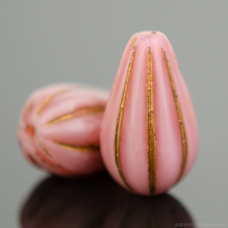 Melon Drop (13x8mm) Pink Silk with Dark Bronze Wash