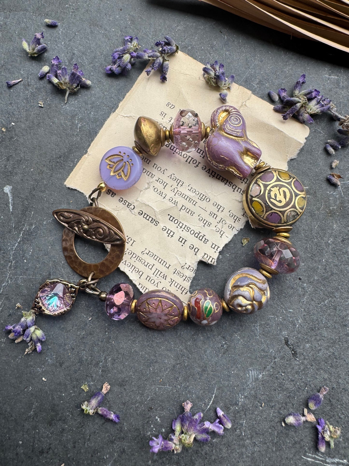 Czech glass,African brass, cloisonné, Indonesian bead, bracelet
