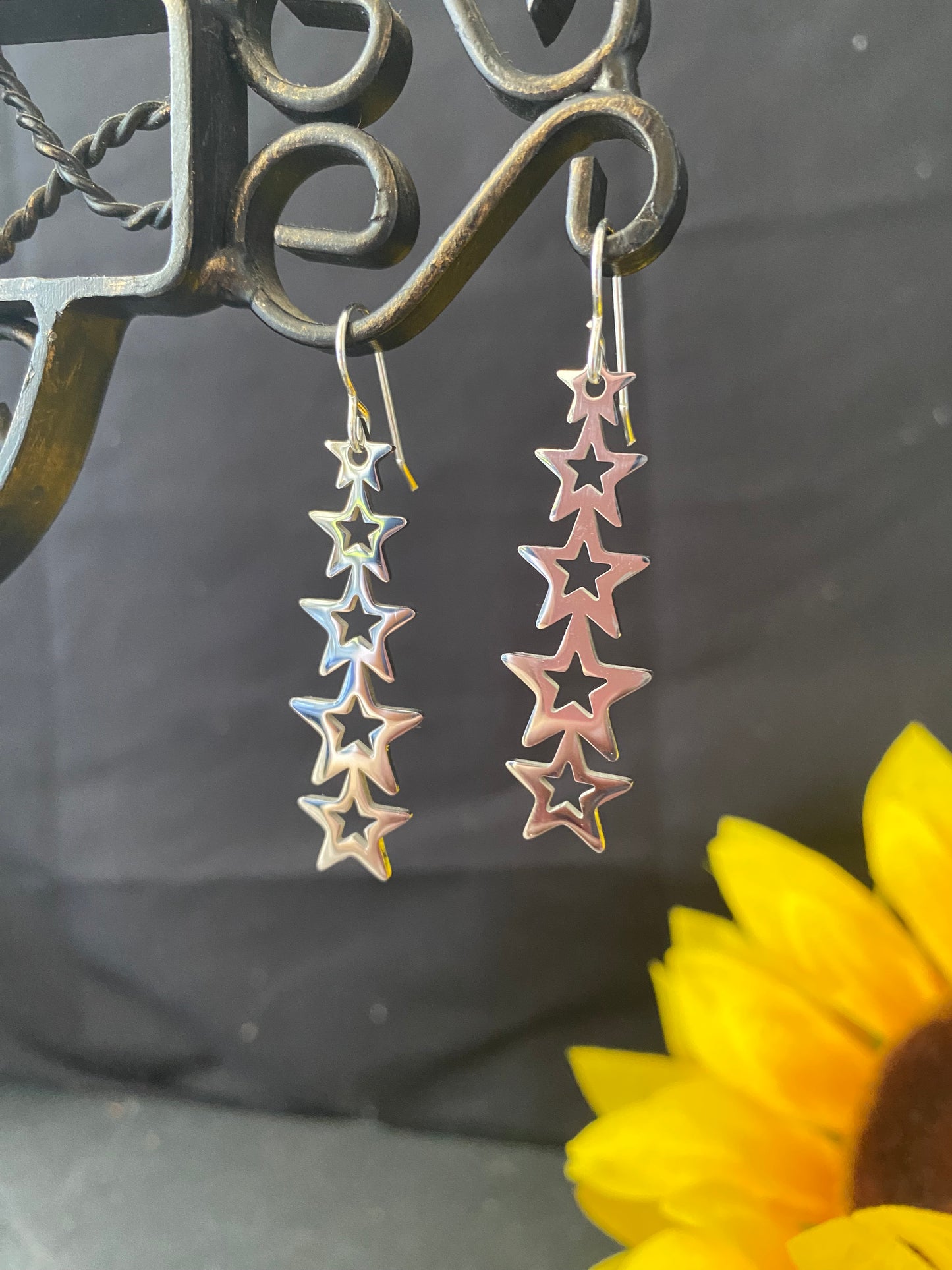Stars, silver metal charms earrings