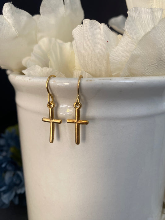 Cross earrings. 14k gold metal, earrings.