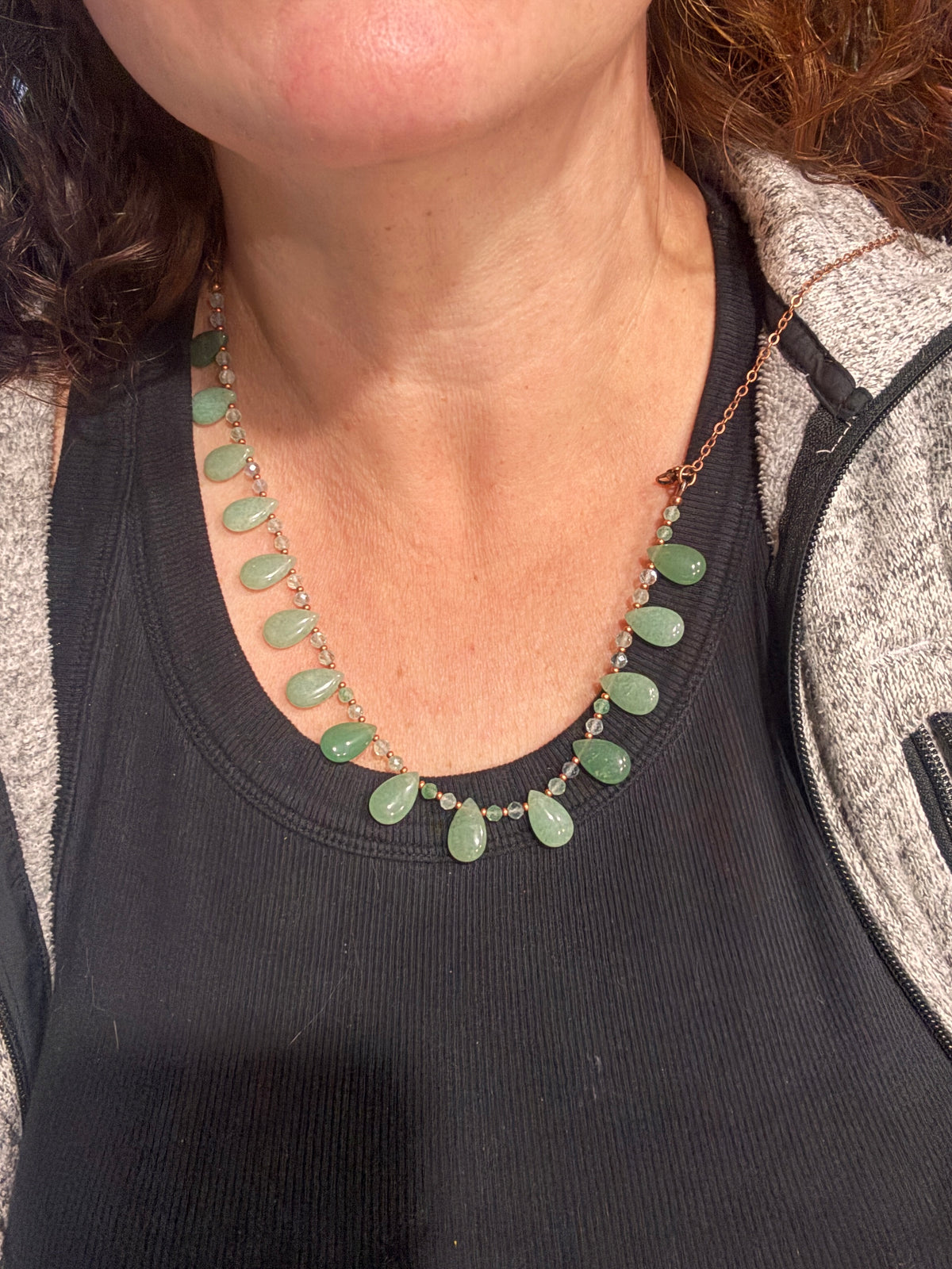 Green aventurine stone and copper metal, necklace