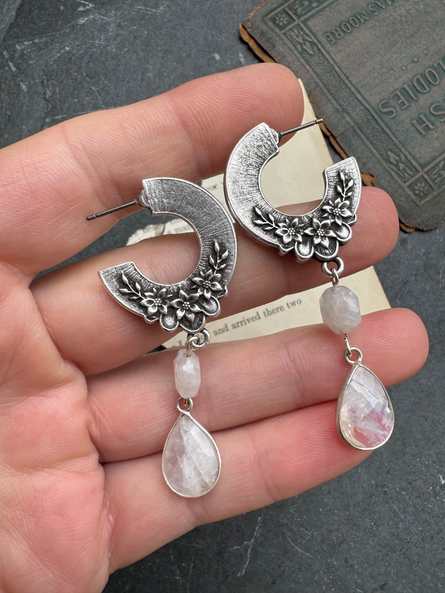 Moonstone and Sterling silver, necklace and earrings set