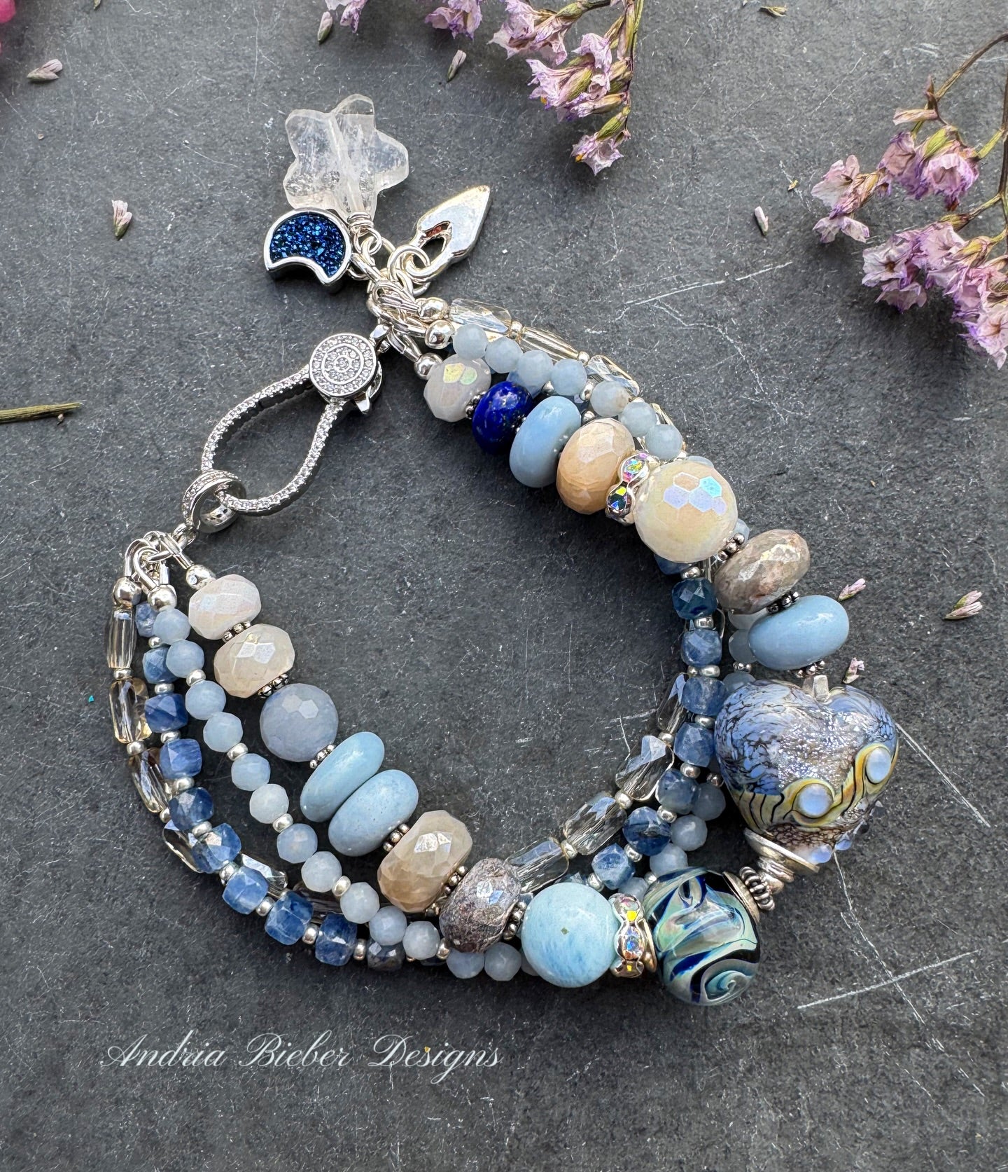 Heart lampwork bead-Sweet Blue Stardust Heart