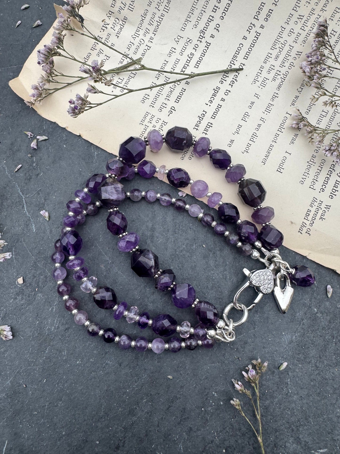 Amethyst stone, silver metal, bracelet