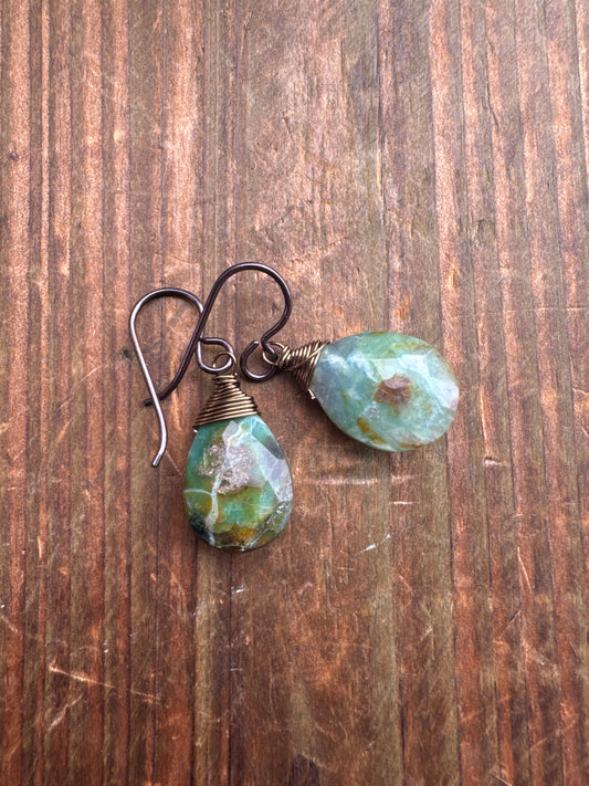 Chalcedony stone, wire wrapped, earrings