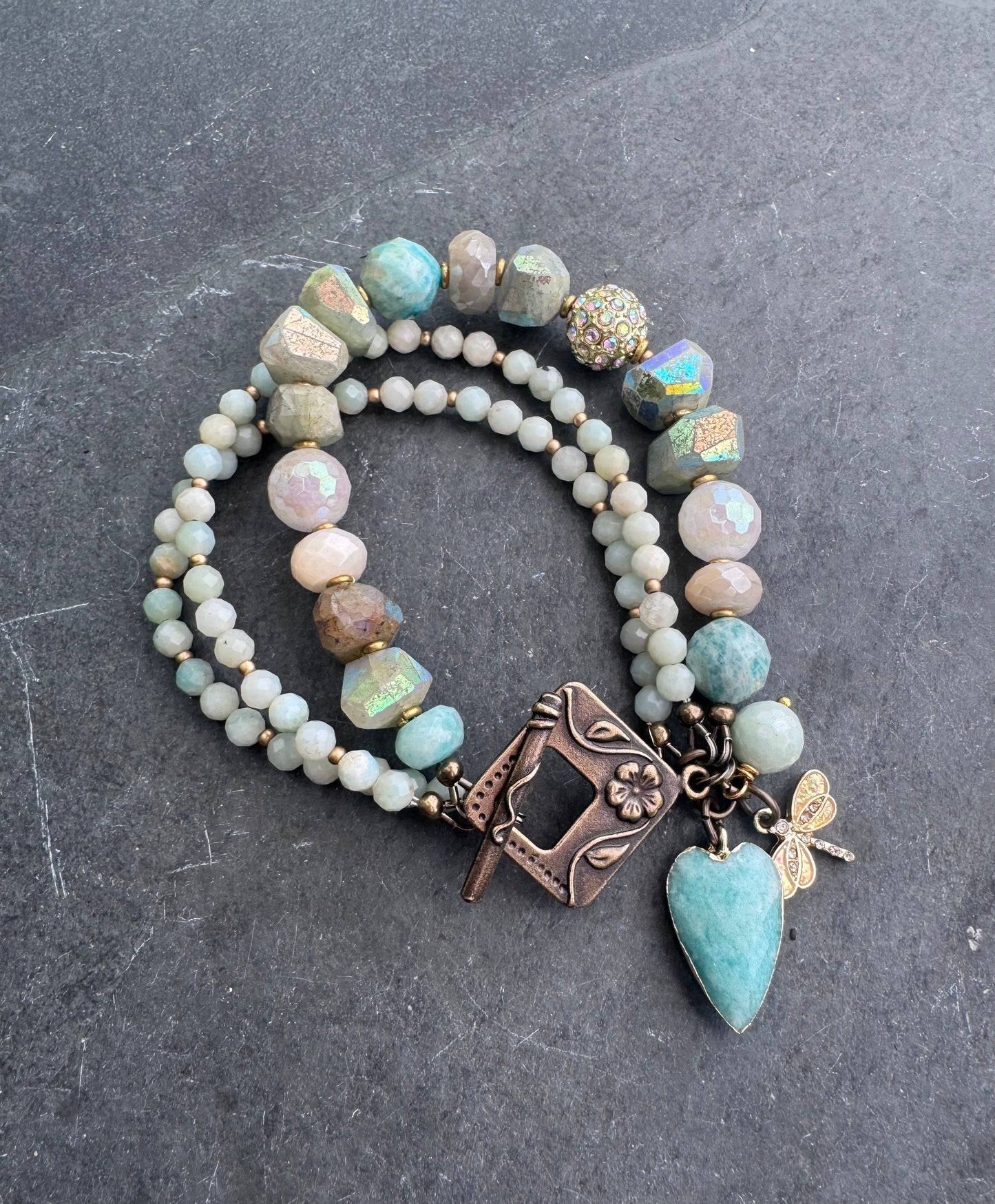 Amazonite mystic stone, moonstone, bracelet.