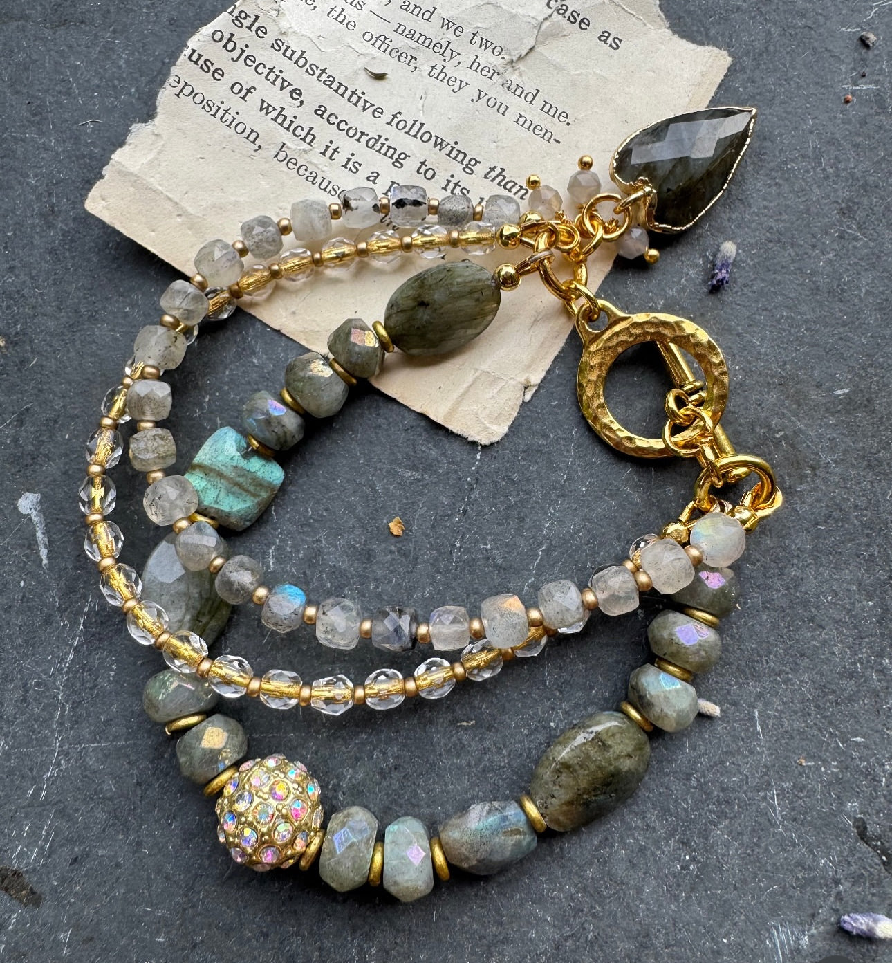 Labradorite stone, Czech glass, bracelet, jewelry