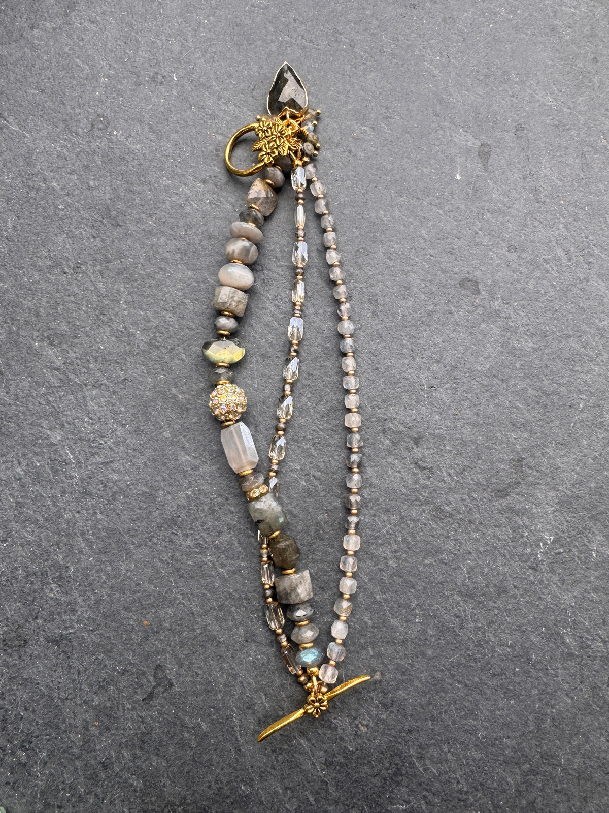 Labradorite faceted stone, crystal, multi strand, bracelet.