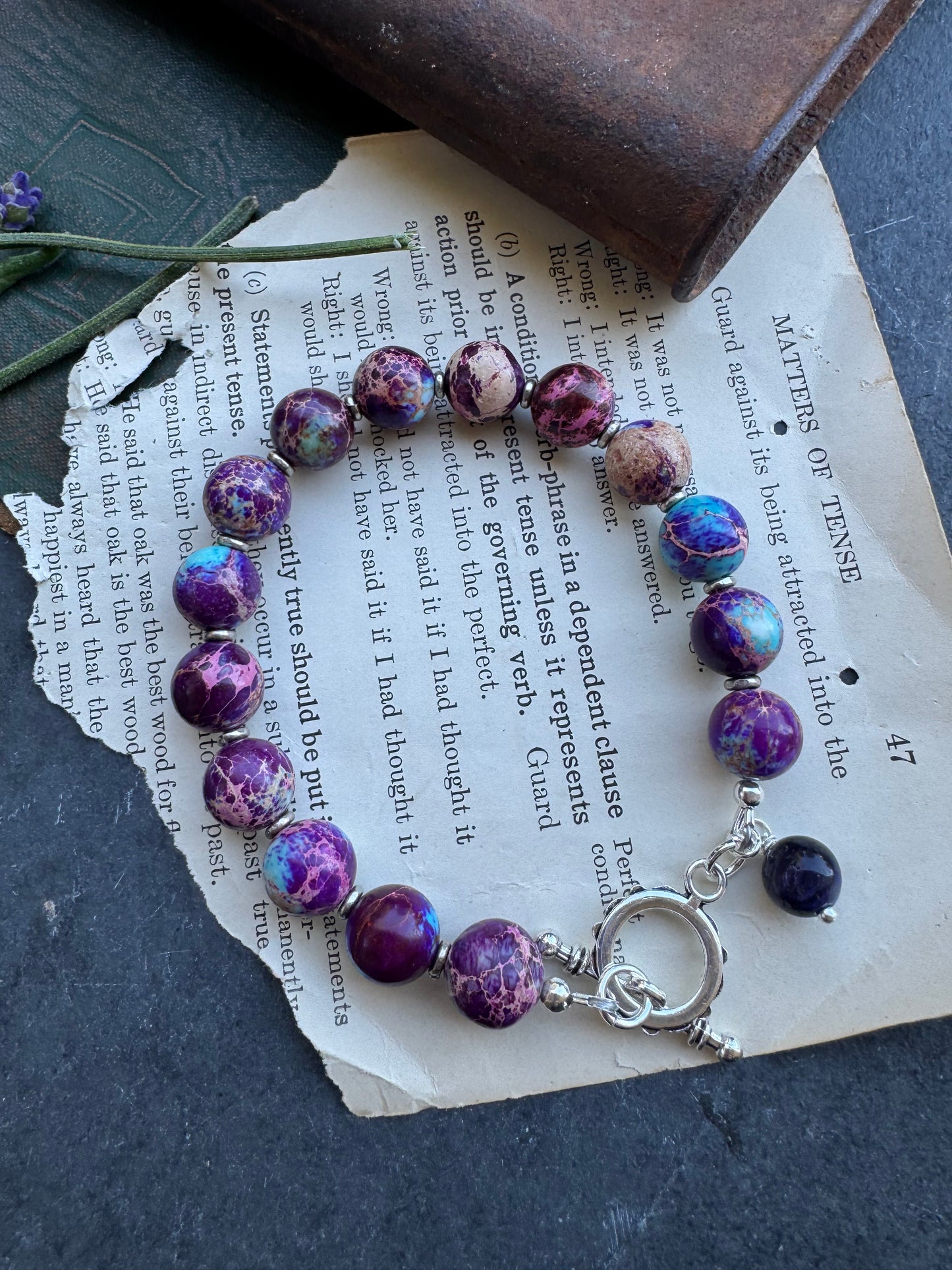 Purple Jasper stone, silver metal, bracelet