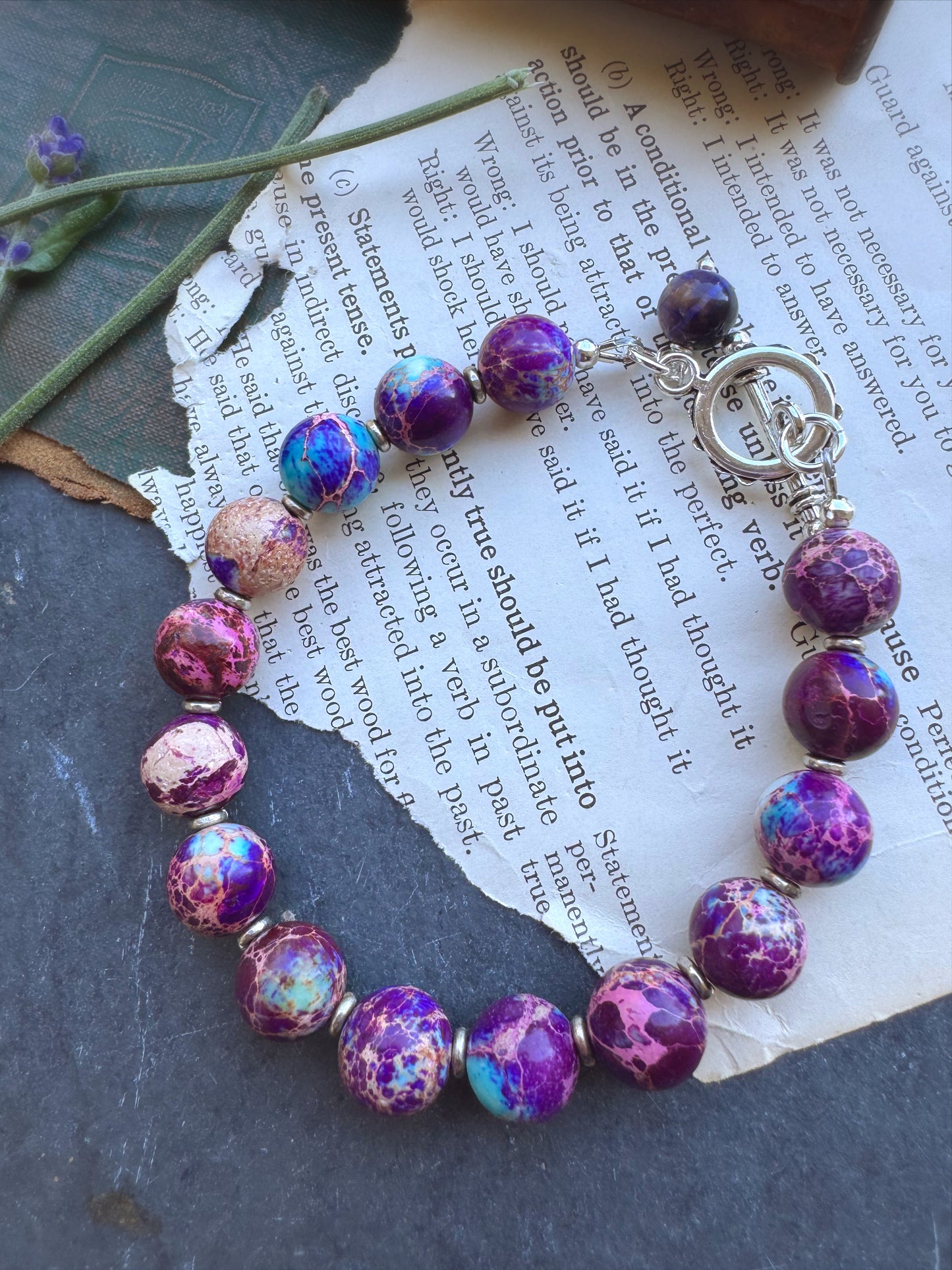 Purple Jasper stone, silver metal, bracelet