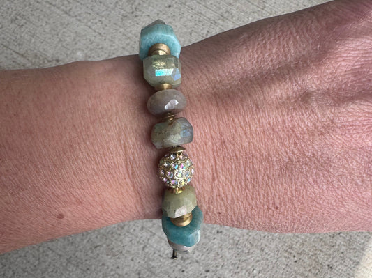 Amazonite stone, moonstone, bracelet.