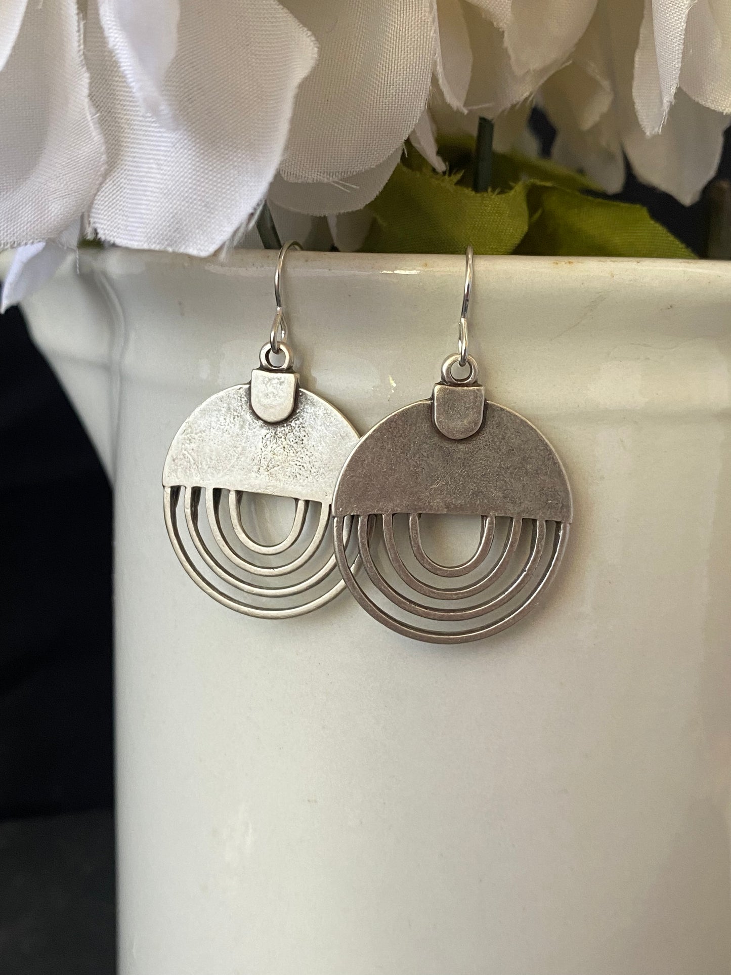 Round charm silver earrings, jewelry