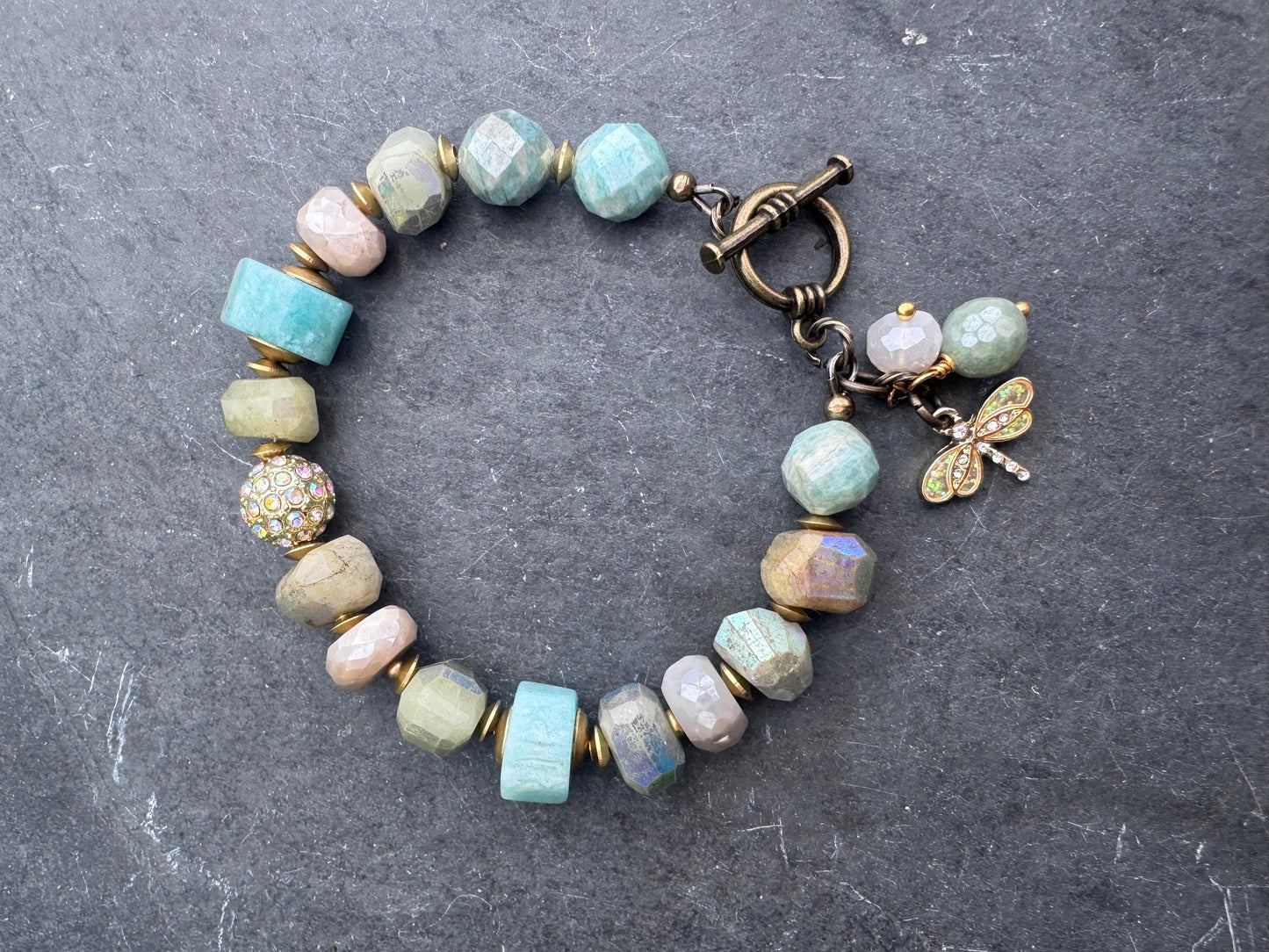 Amazonite stone, moonstone, bracelet.
