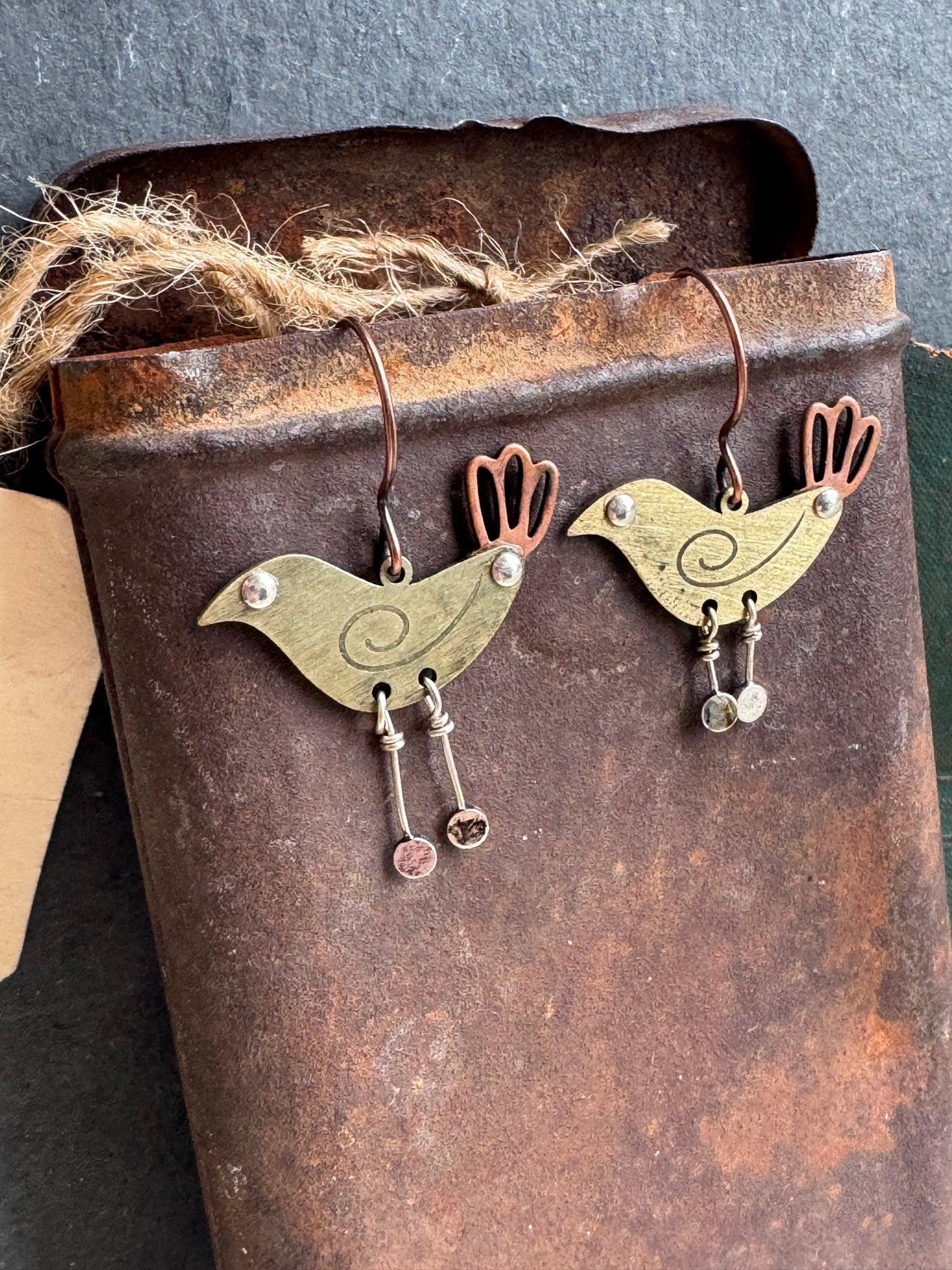 Chicken metal charm and copper metal small earrings
