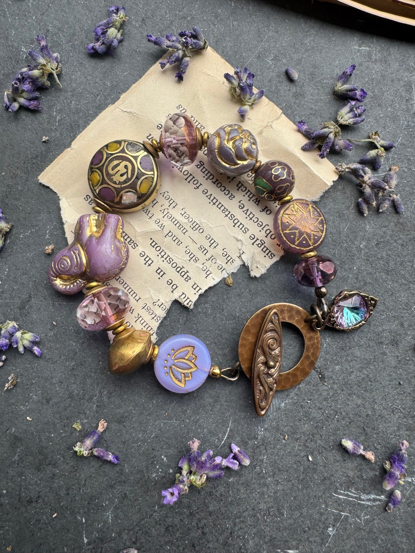 Czech glass,African brass, cloisonné, Indonesian bead, bracelet