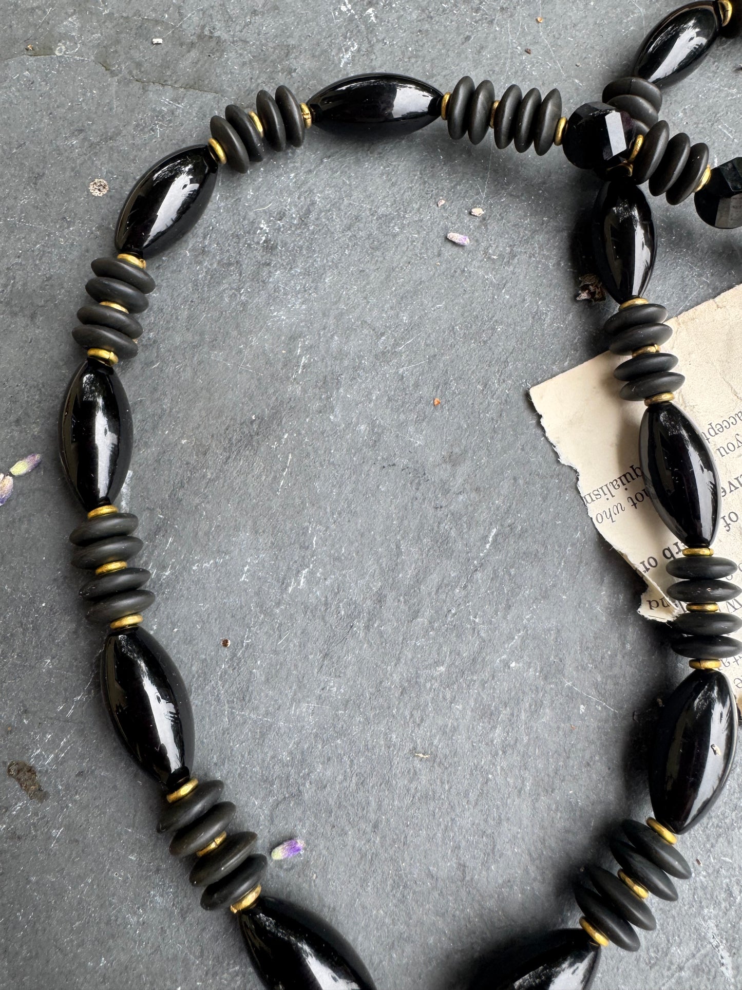 Black onyx Stone, African glass, african brass, necklace, jewelry