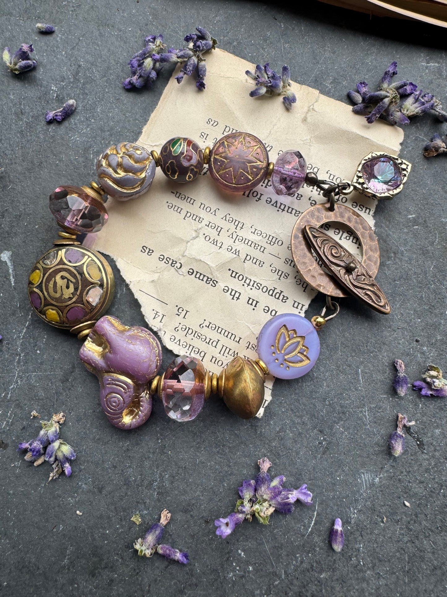 Czech glass,African brass, cloisonné, Indonesian bead, bracelet