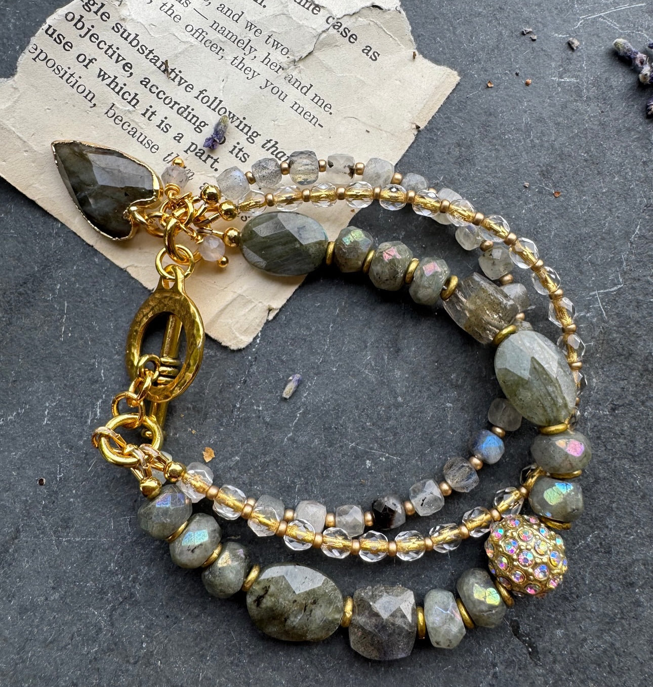 Labradorite stone, Czech glass, bracelet, jewelry