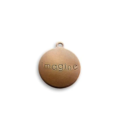 Rustic Round Charm- IMAGINE- Vintaj Natural Brass- 12mm