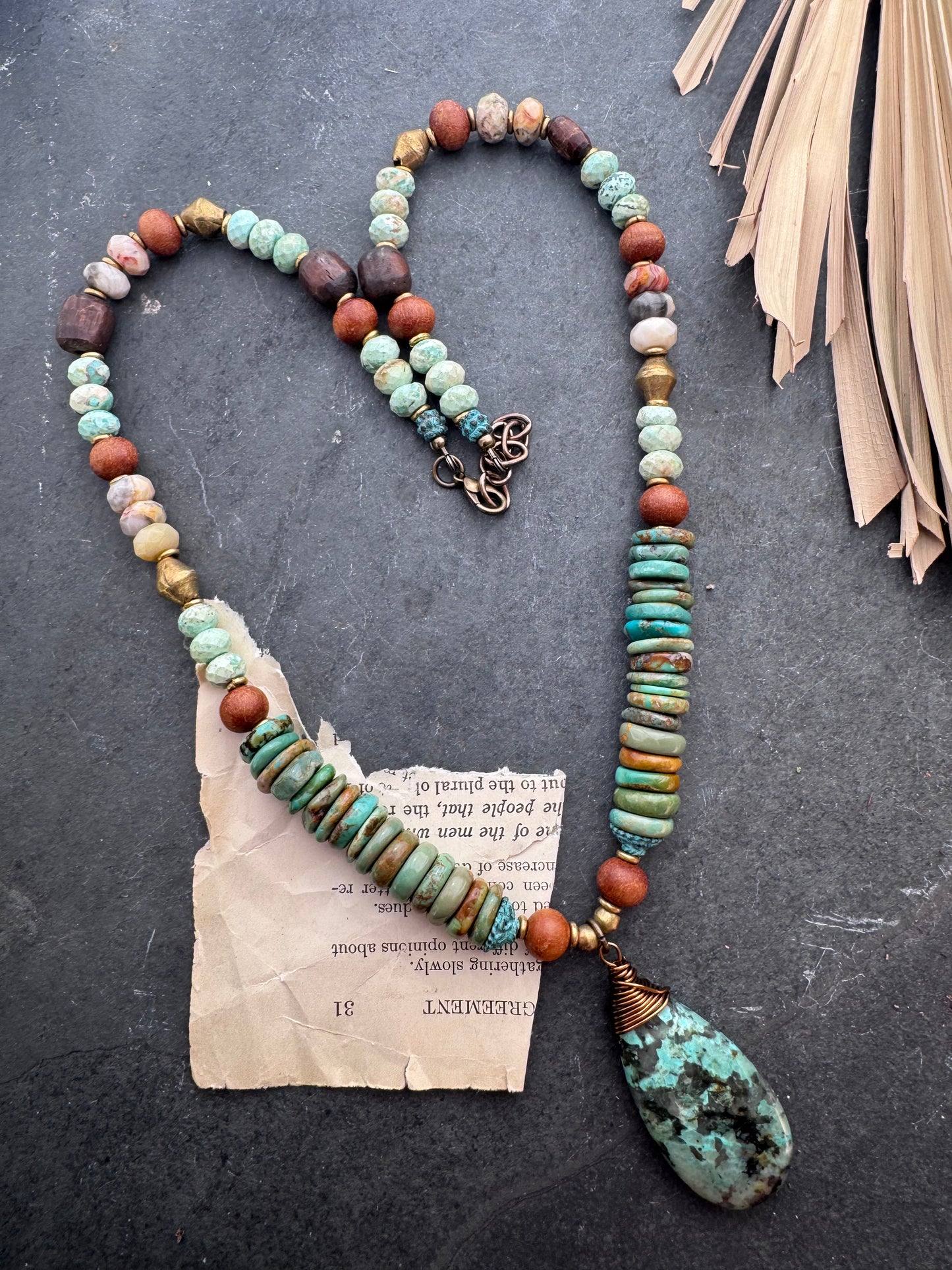 Hubei turquoise, sandalwood, agate, Peruvian turquoise, African beads, African turquoise, necklace