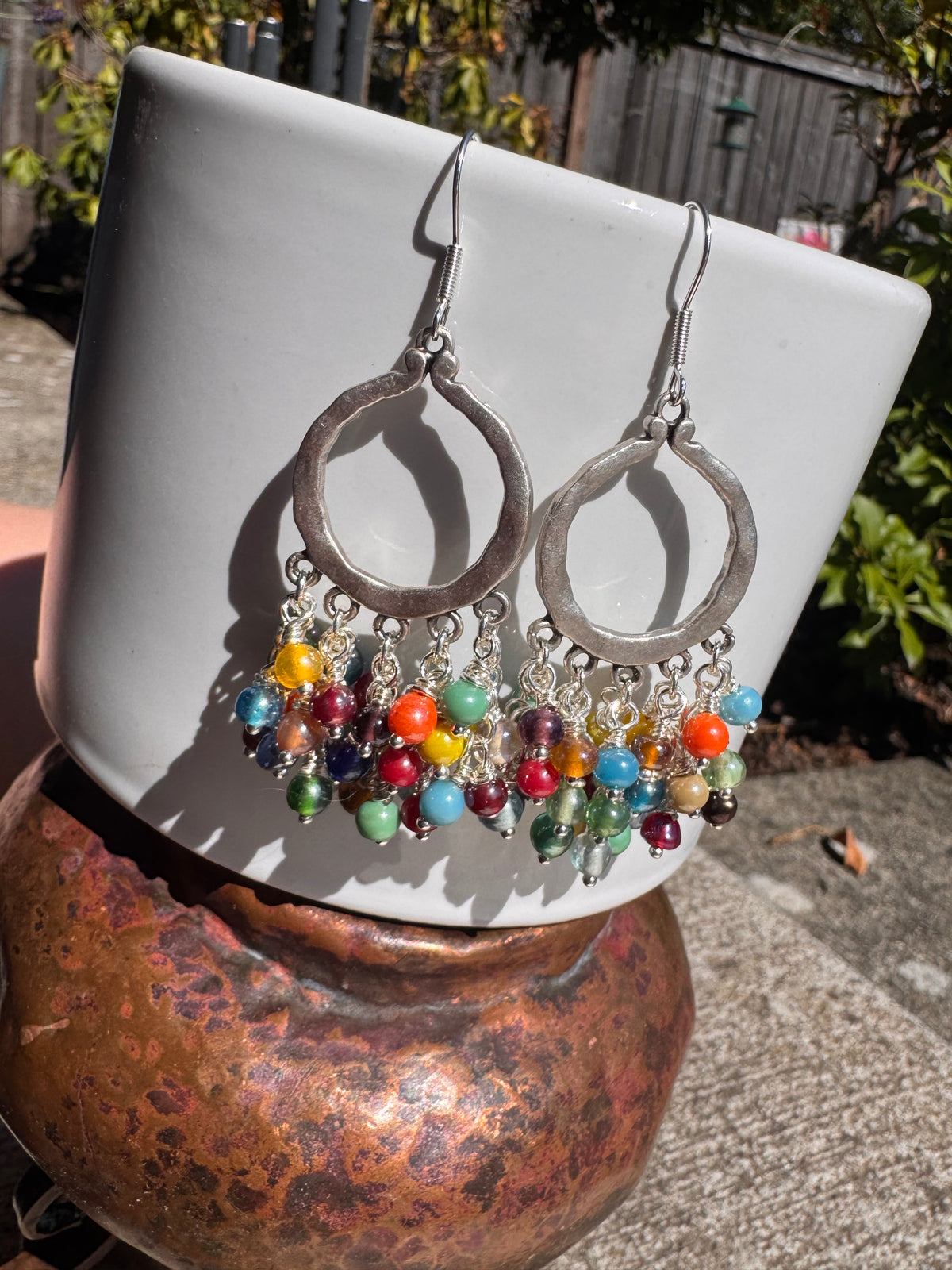 Glass and sterling silver metal earrings