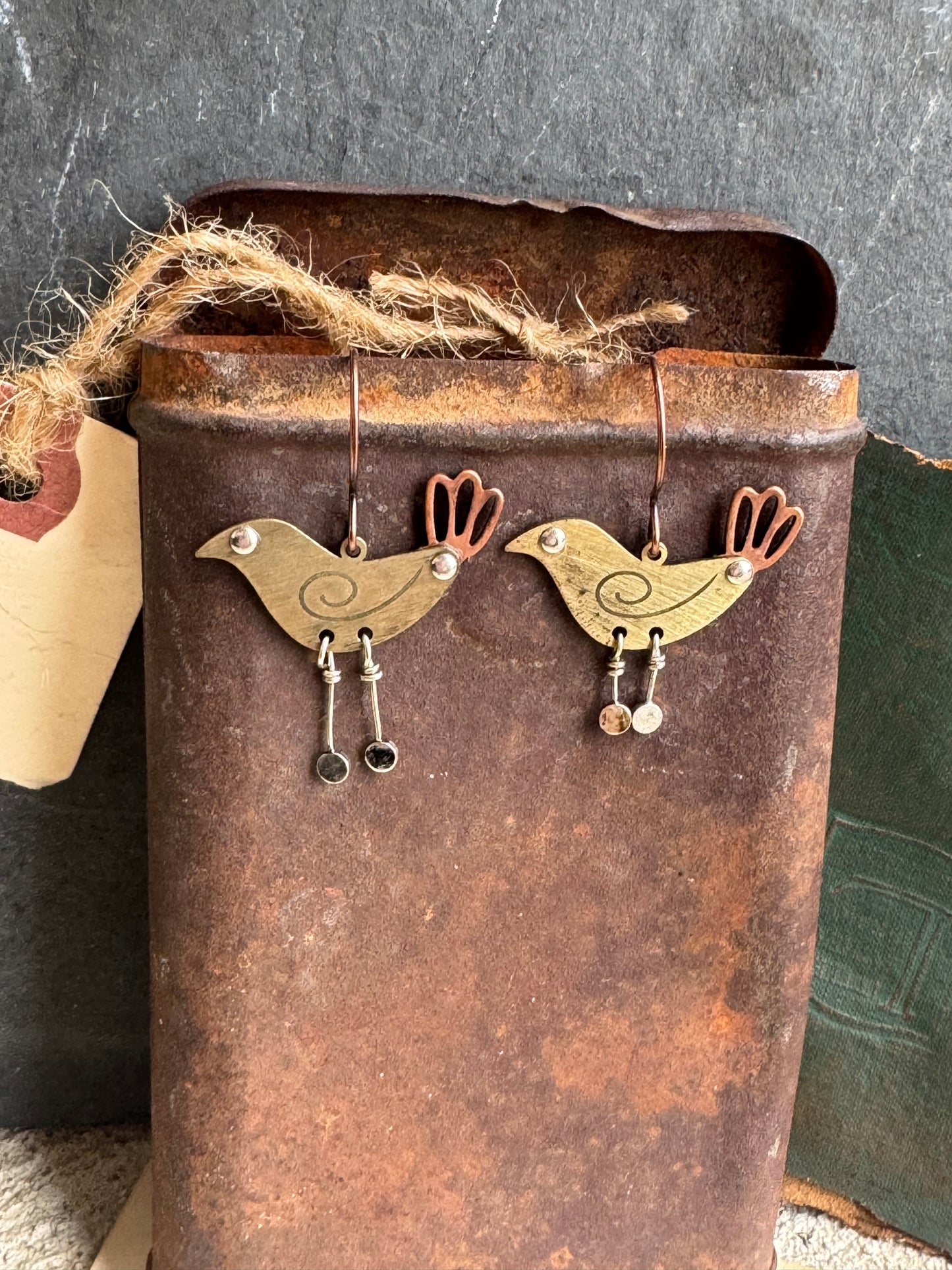 Chicken metal charm and copper metal small earrings