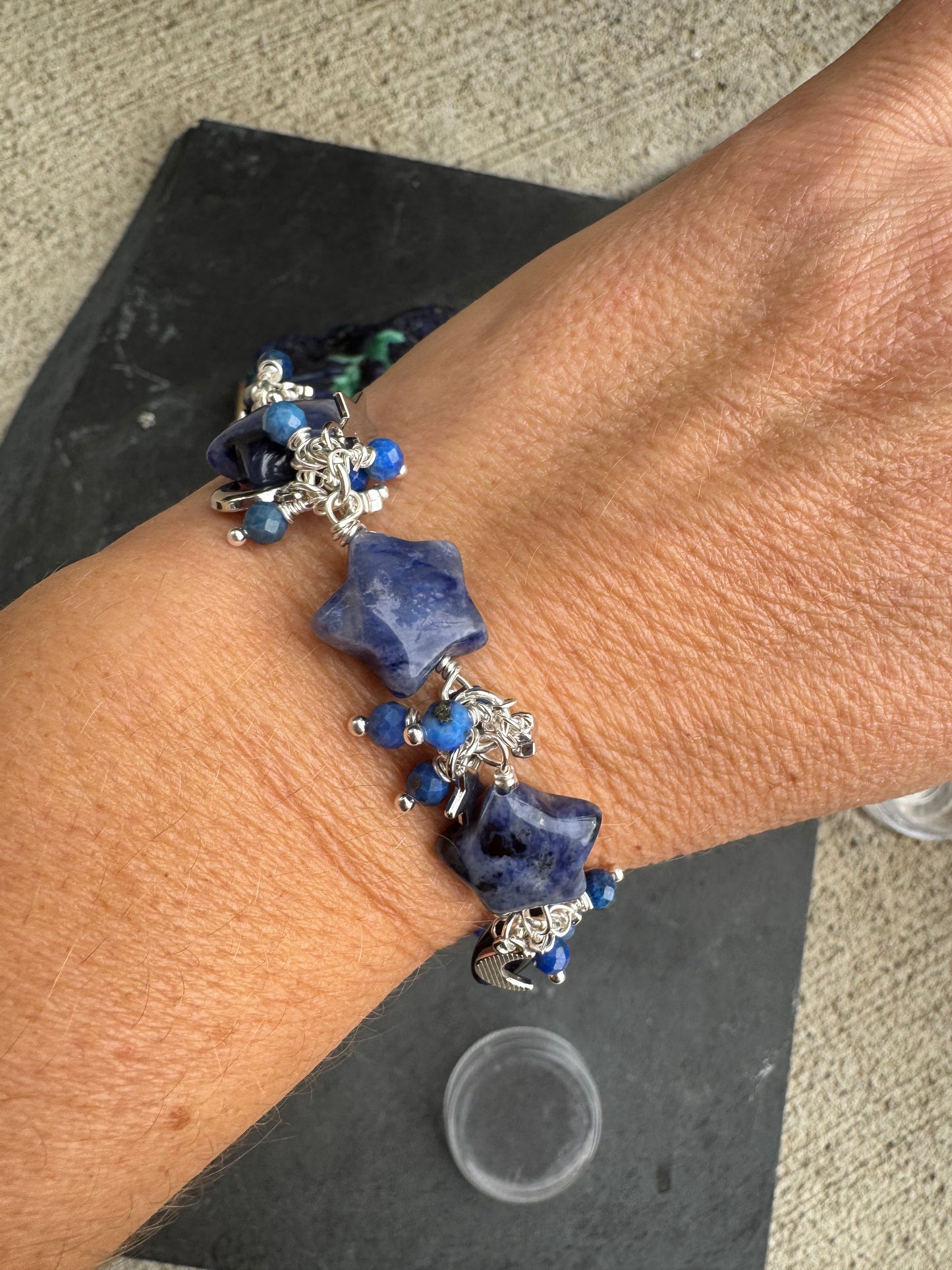 Sodalite stone stars, Lapis lazuli stone, silver metal, bracelet