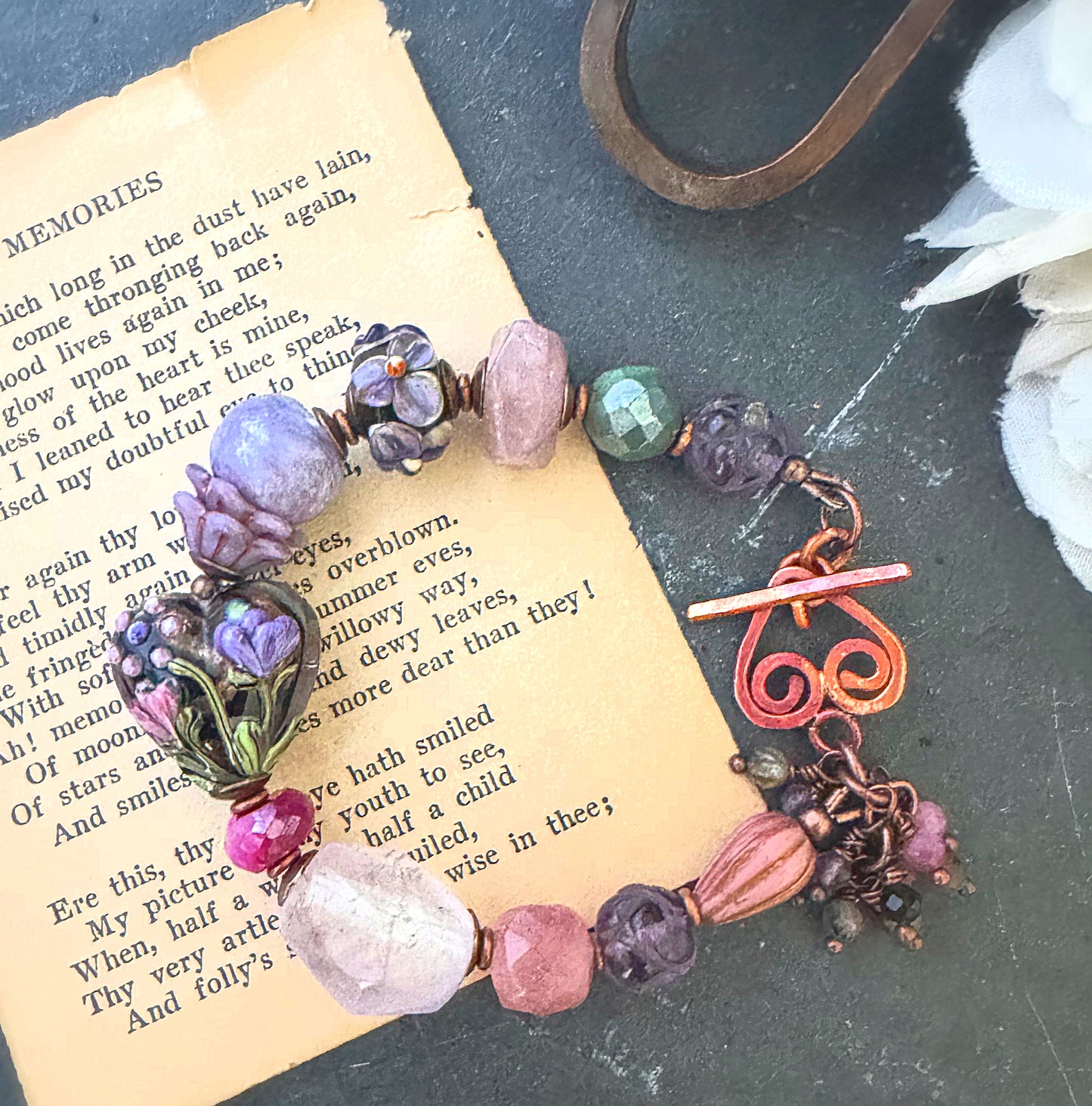 MTO. Amethyst stone, Madagascar rose quartz, lampwork glass, green jade,czech glass, bracelet