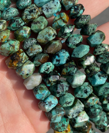African Turquoise Faceted Irregular Rondelle 7mm x 10mm