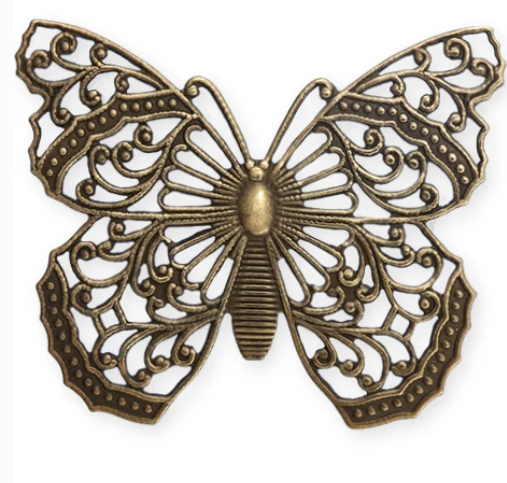 Filigree Butterfly - Natural Brass-46x38mm