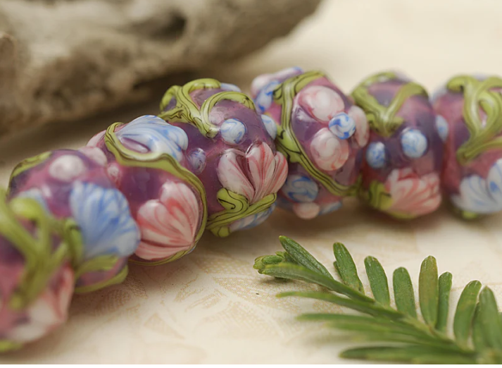 Seven Violet Garden Rondelle Beads