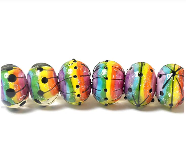 Six Rainbow Balloons Rondelle Beads