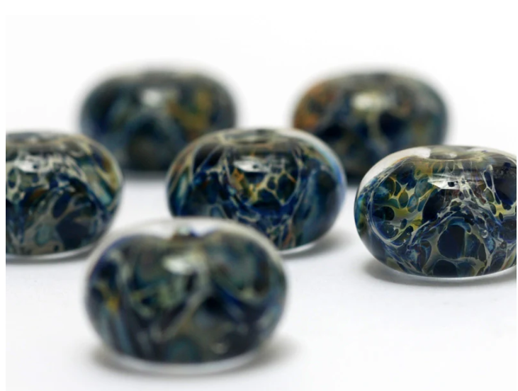 Blue w/Yellow Orange Rondelle Beads