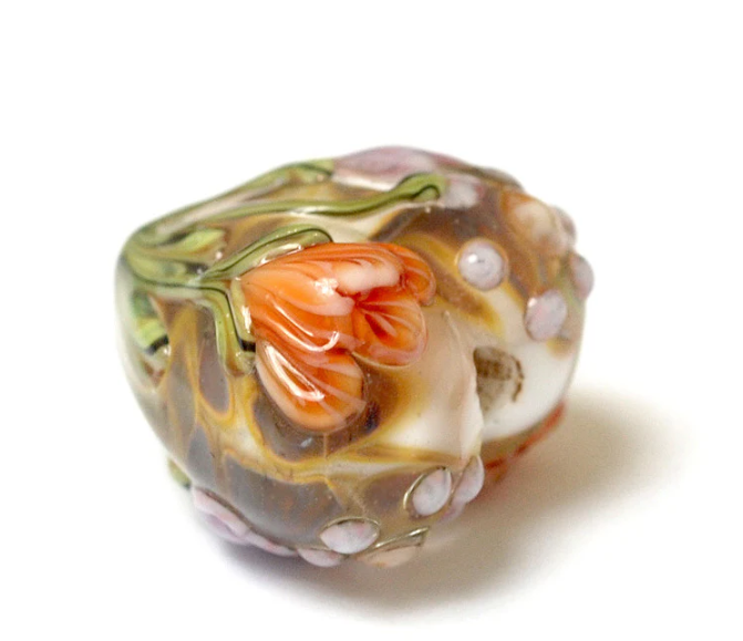 Heart lampwork bead-Antique Garden Heart