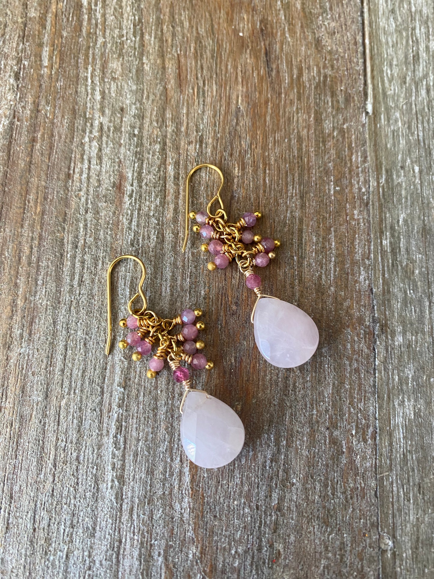 Rose quartz teardrop stone, pink tourmaline stone,gold necklace, jewelry