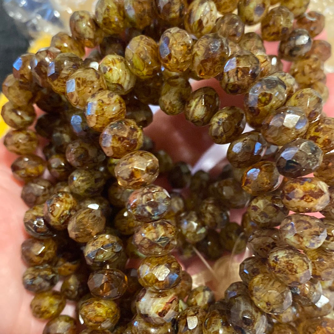 Rondelle (9x6mm) brown, opaque, and beige, transparent,with Picasso Finish
