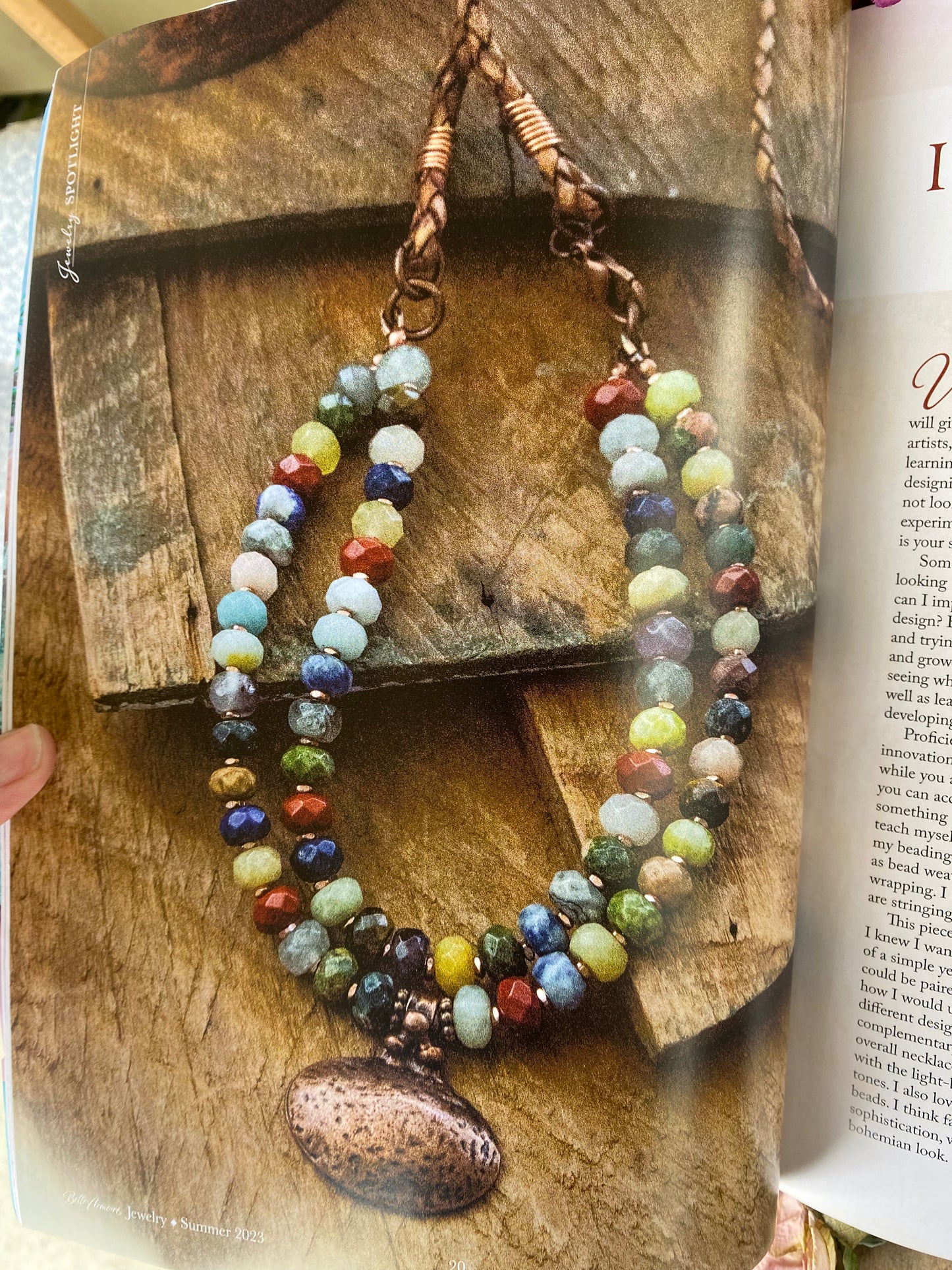 Mixed gemstone, leather, copper metal, necklace, KIT