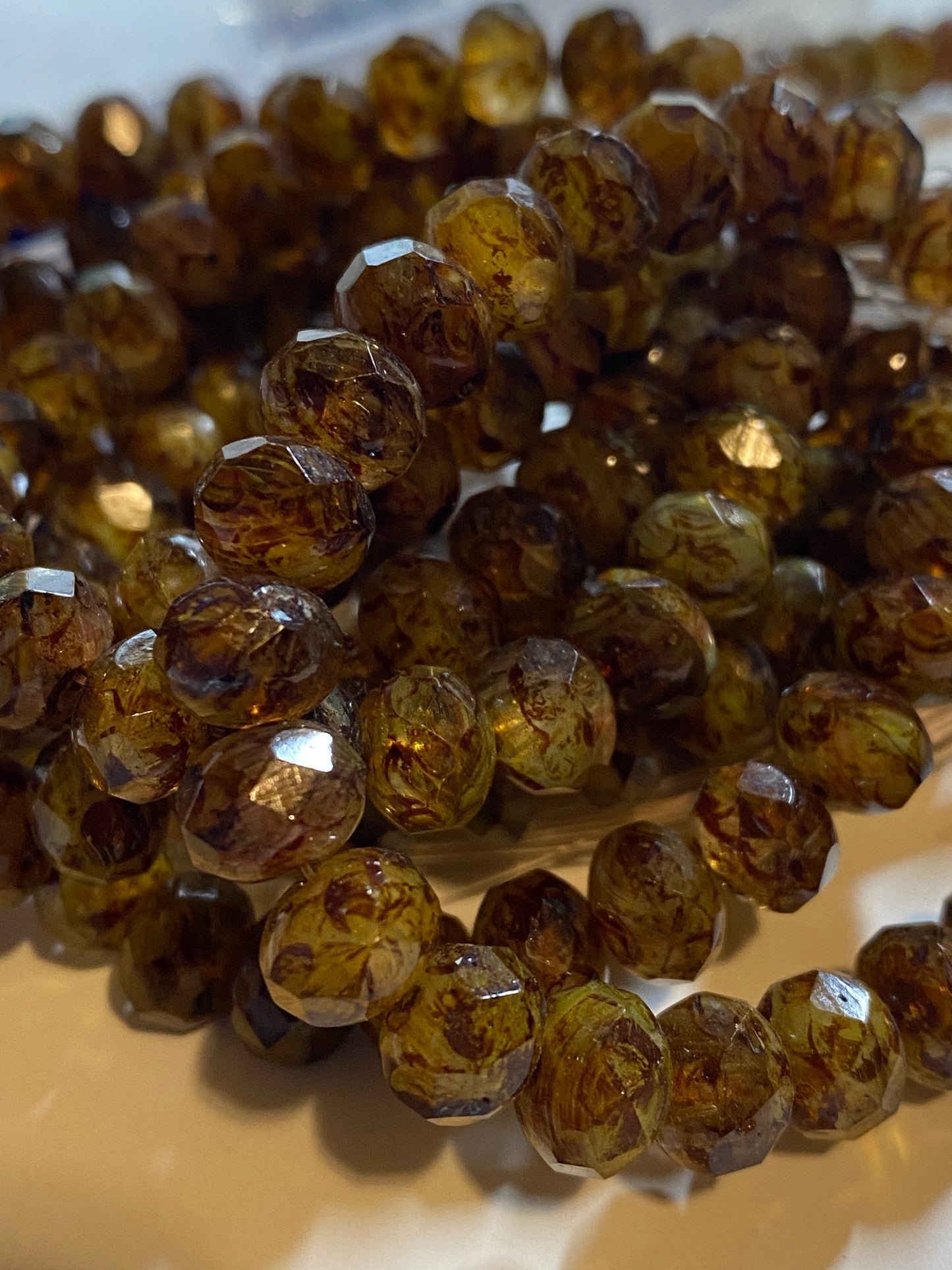 Rondelle (9x6mm) brown, opaque, and beige, transparent,with Picasso Finish