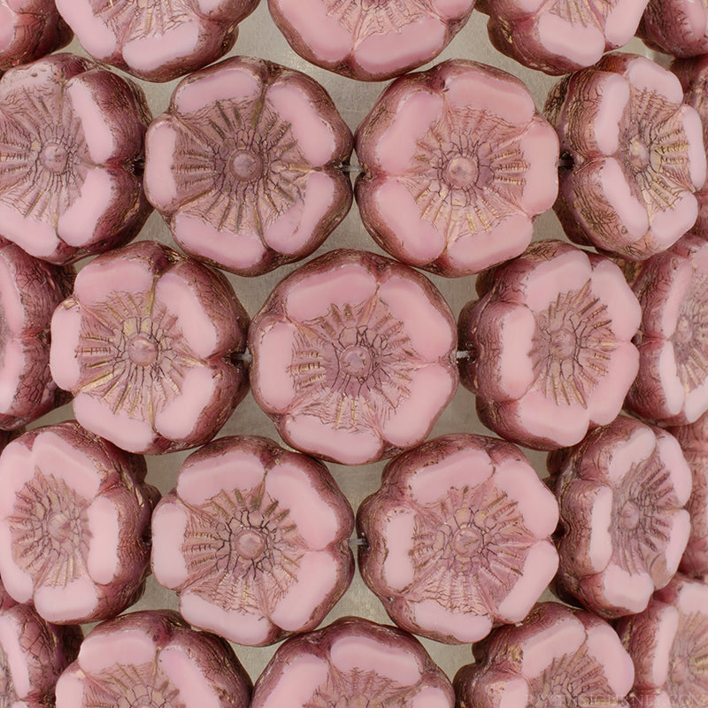 Hibiscus Flower (12mm) Pink Silk with Purple Bronze Finish