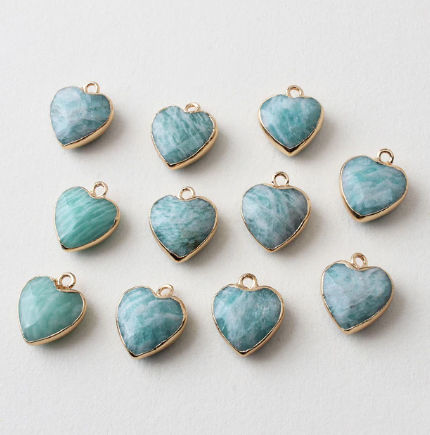 Amazonite gemstone. Heart Charm Pendant- 15mm