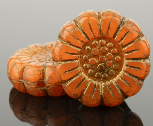 Sunflower (13mm) Orange Opaline with Dark Bronze Wash