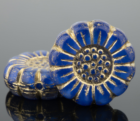 Sunflower (13mm) Royal Blue Silk with Gold Wash