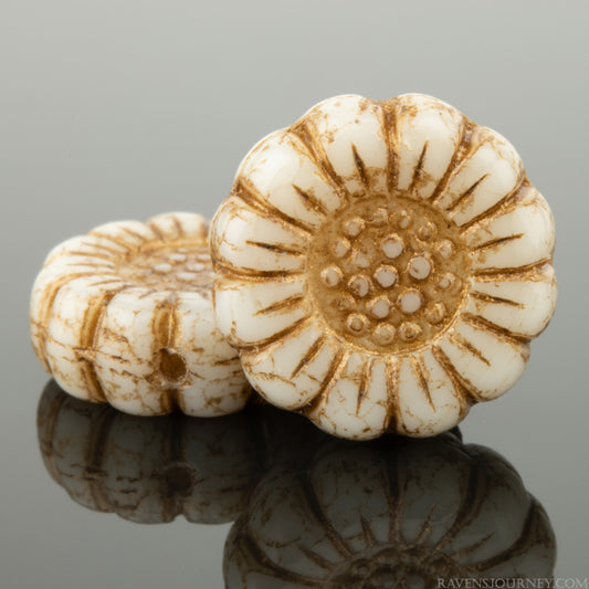 Sunflower (13mm) Ivory Opaque with Dark Bronze Wash