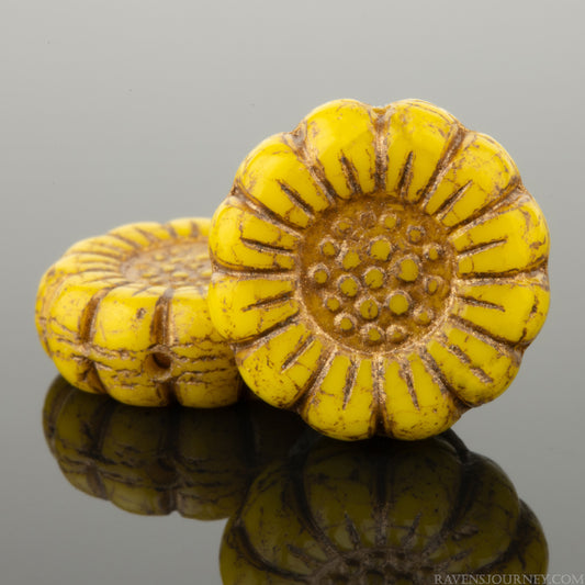 Sunflower (13mm) Yellow Opaque with Dark Bronze Wash