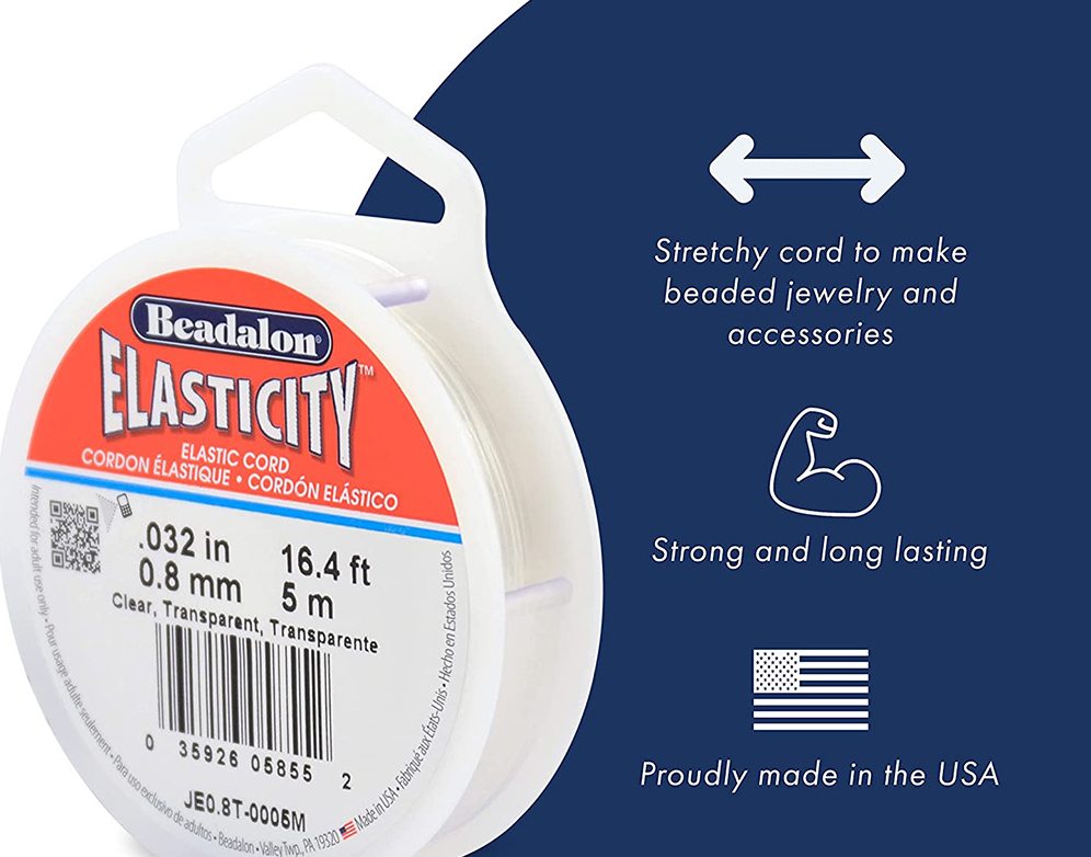 Beadalon Elasticity Stretch Cord, 0.8 mm / .032 in, Clear, 25 m / 82 ft
