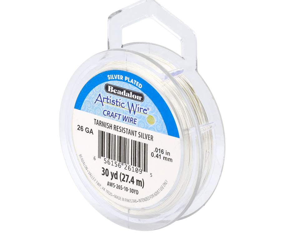 Artistic Wire, 26 Gauge / .41 mm Silver Plated Tarnish Resistant Colored Copper Craft Wire, Tarnish Resistant Silver, 30 yd / 27.4
