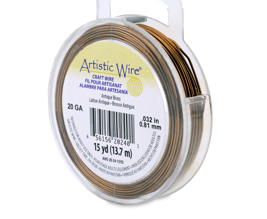 Artistic Wire, 20 Gauge / .81 mm Tarnish Resistant Colored Copper Craft Wire, Antique Brass Color, 15 yd / 13.7